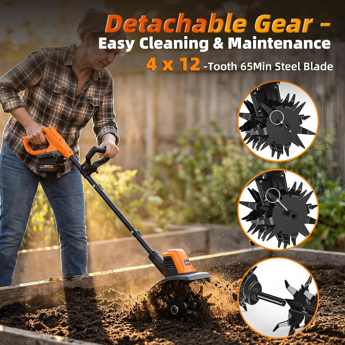 2-in-1 Cordless Tiller Cultivator, 235RPM Powered Tiller with 3.5ft Extension Pole, 2×2.0Ah Rechargeable Batteries, 4-Inch Tilling Width & Depth, Mini Powerful Tiller for Gardening, Lawn