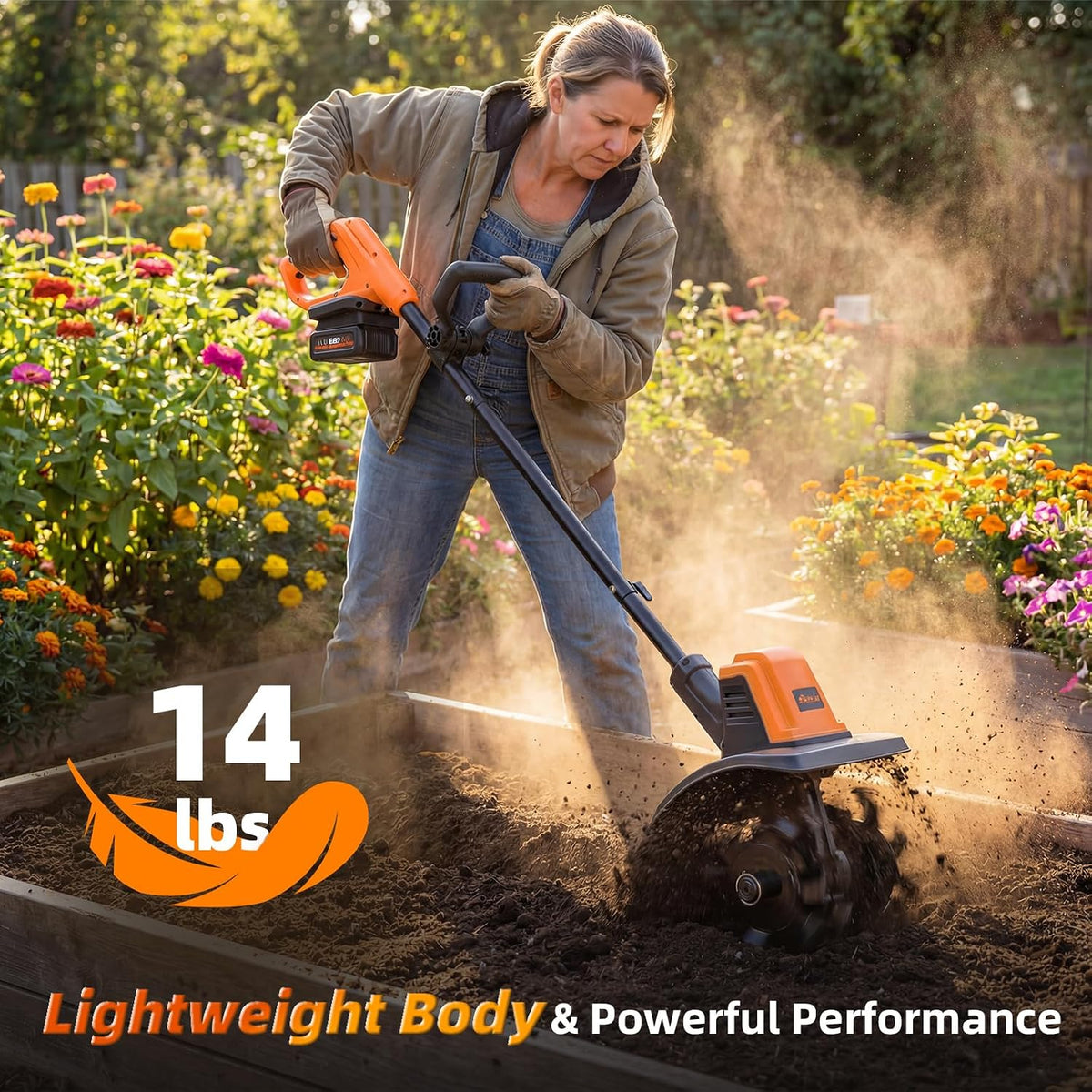2-in-1 Cordless Tiller Cultivator, 235RPM Powered Tiller with 3.5ft Extension Pole, 2×2.0Ah Rechargeable Batteries, 4-Inch Tilling Width & Depth, Mini Powerful Tiller for Gardening, Lawn