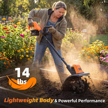 2-in-1 Cordless Tiller Cultivator, 235RPM Powered Tiller with 3.5ft Extension Pole, 2×2.0Ah Rechargeable Batteries, 4-Inch Tilling Width & Depth, Mini Powerful Tiller for Gardening, Lawn