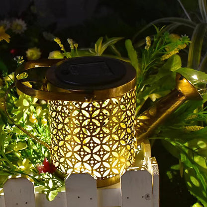 Watering Can with Lights, Solar Lights for Outdoor Garden Art Decor Hanging Solar Lanterns, Metal Waterproof for Walkway Yard Pathway Patio Table