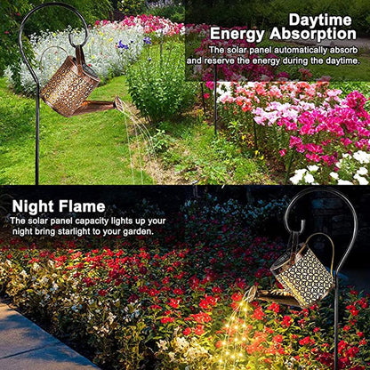 Watering Can with Lights, Solar Lights for Outdoor Garden Art Decor Hanging Solar Lanterns, Metal Waterproof for Walkway Yard Pathway Patio Table