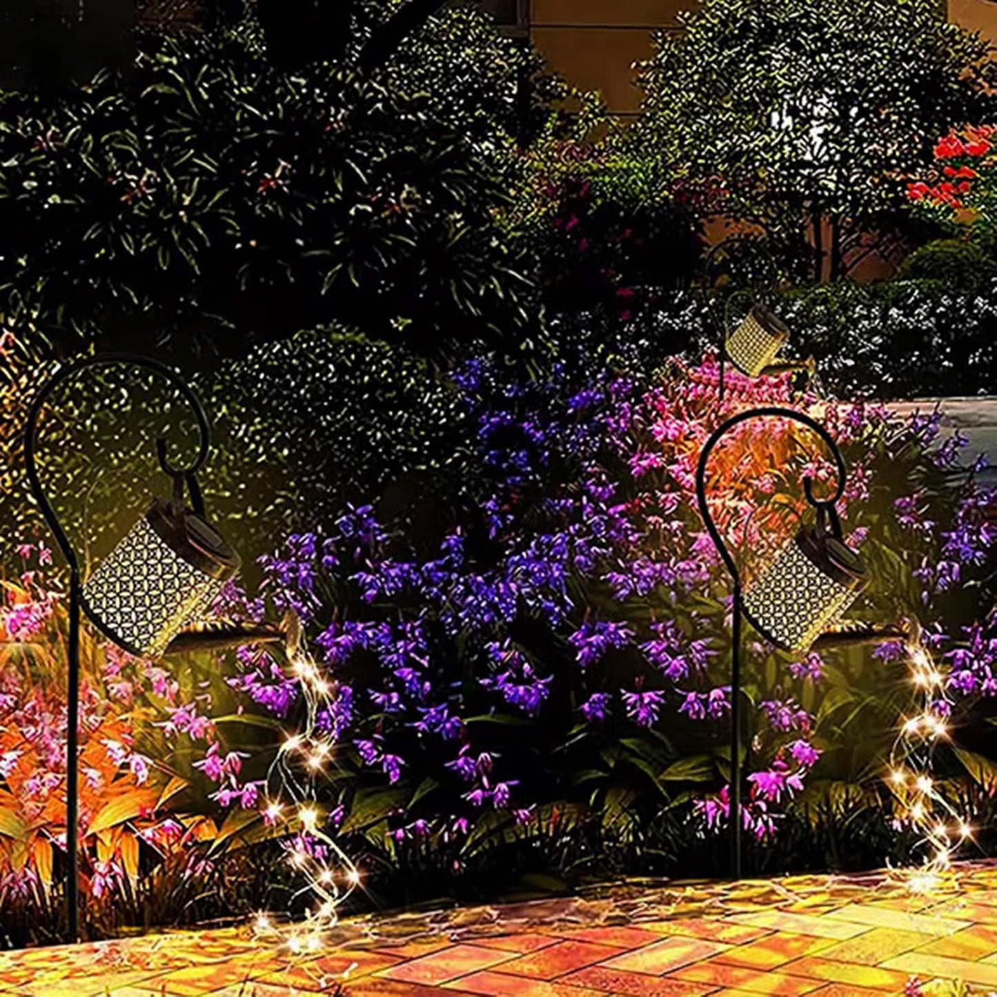 Watering Can with Lights, Solar Lights for Outdoor Garden Art Decor Hanging Solar Lanterns, Metal Waterproof for Walkway Yard Pathway Patio Table