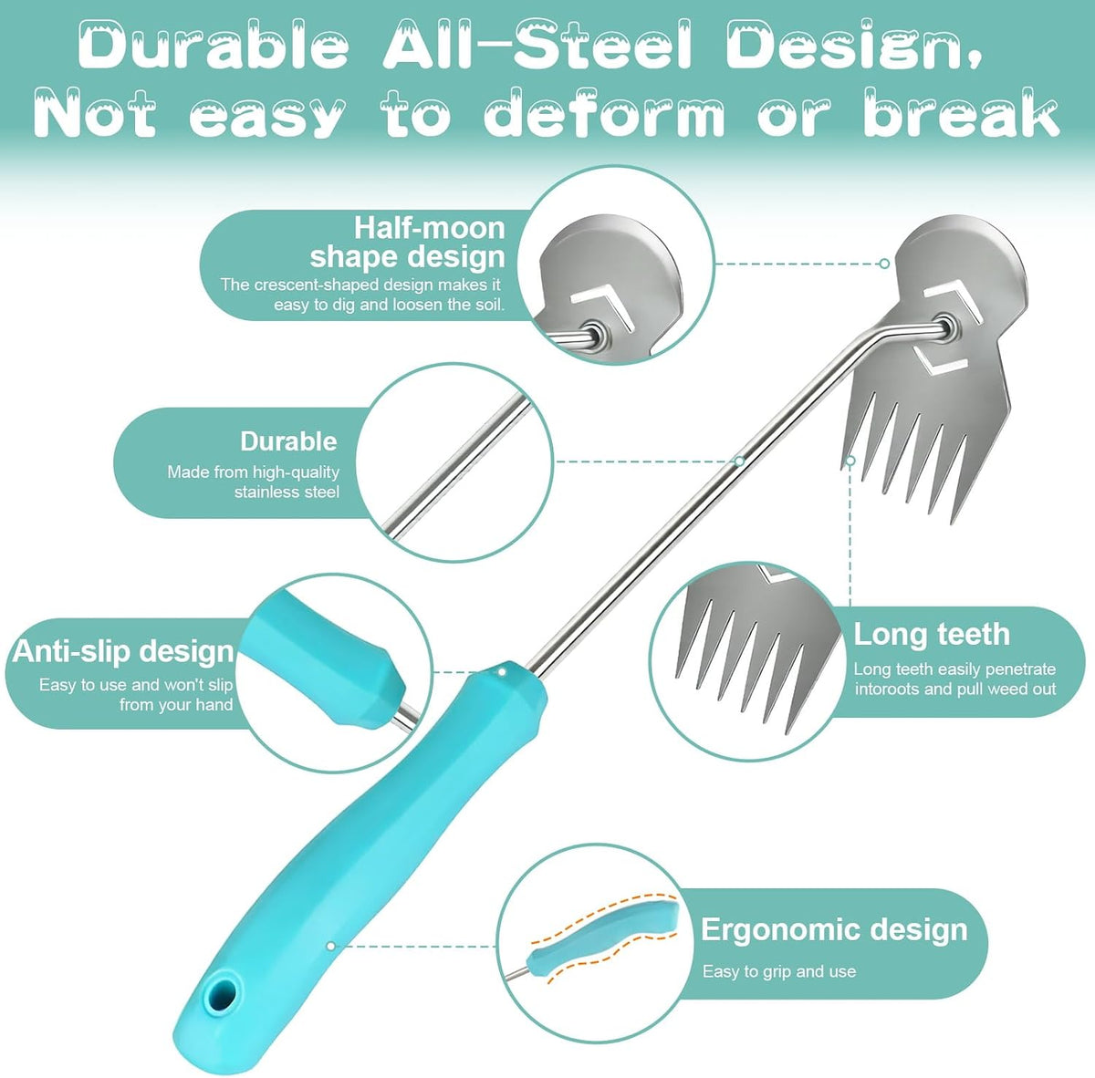 Garden Tools,Weeder Tool,Adopting Ergonomic Handle Design,Weeding Tools,6 Tooth Garden Weed Pulling Tool,Weed Puller Tool Suitable for Farm Planting,Gardening