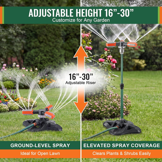 Metal Lawn Sprinkler for Yard with Adjustable Extension Risers