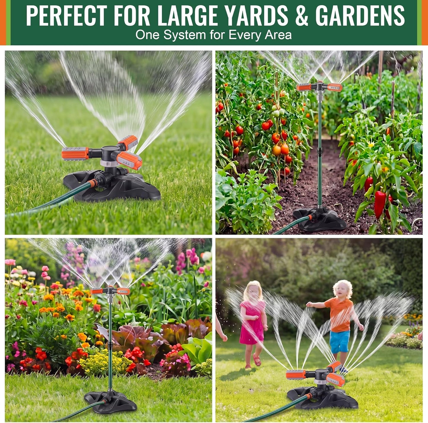 Metal Lawn Sprinkler for Yard with Adjustable Extension Risers