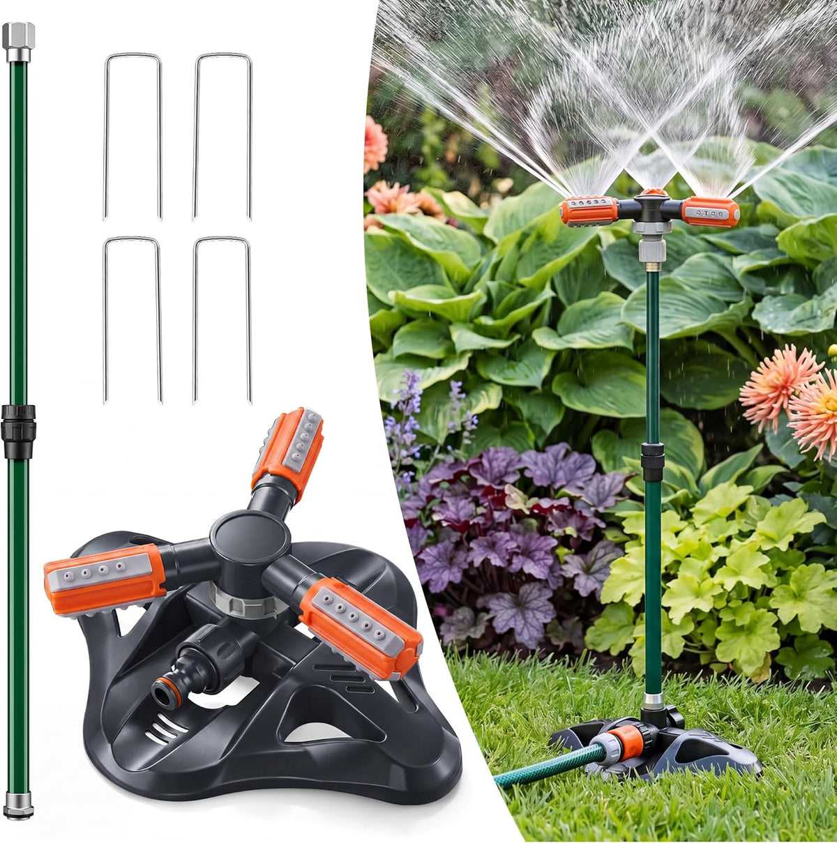 Metal Lawn Sprinkler for Yard with Adjustable Extension Risers