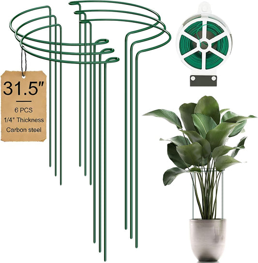 6-Pack 31.5” Plant Support Stakes, Steel Plant Cage & Peony Tomato Hydrangea Cage, Garden Stakes for Outdoor Plants, Heavy-Duty Plant Stakes, 16.7” Support + 14.8” Extension Tubes