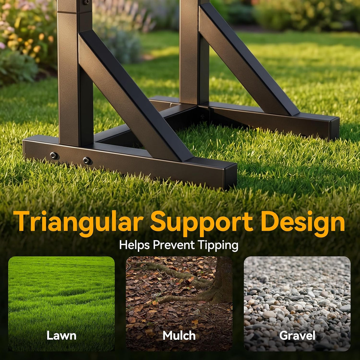 Garden Hose Holder Stand, Freestanding Heavy Duty Metal Hose Holder with Stable Base and Tool Hooks, Rustproof Water Hose Storage Rack for Outside Yard Lawn