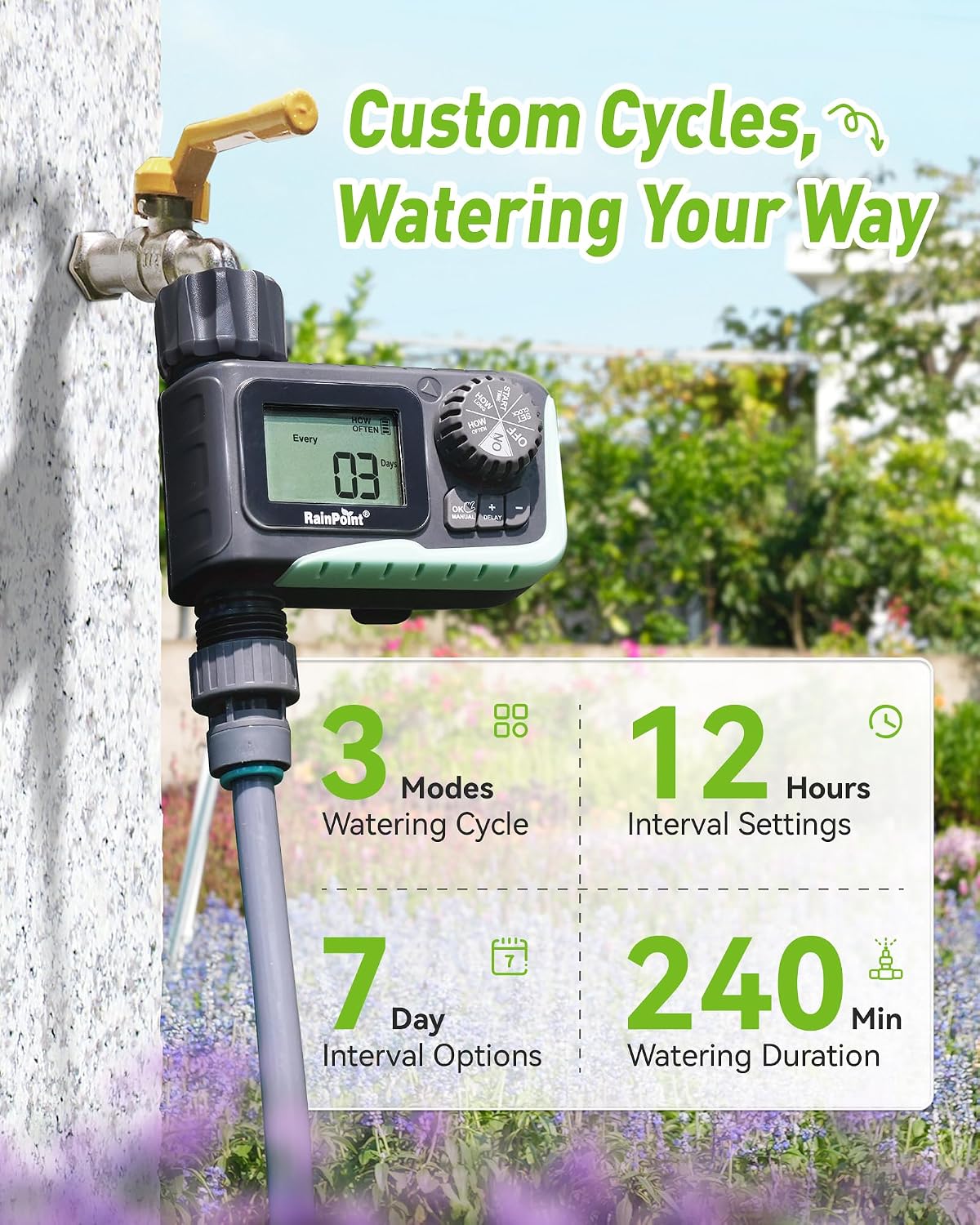 Sprinkler Timer Outdoor, Water Timer for Garden Hose, Programmable Watering Irrigation Timer with Rain Delay/Manual(Plastic)