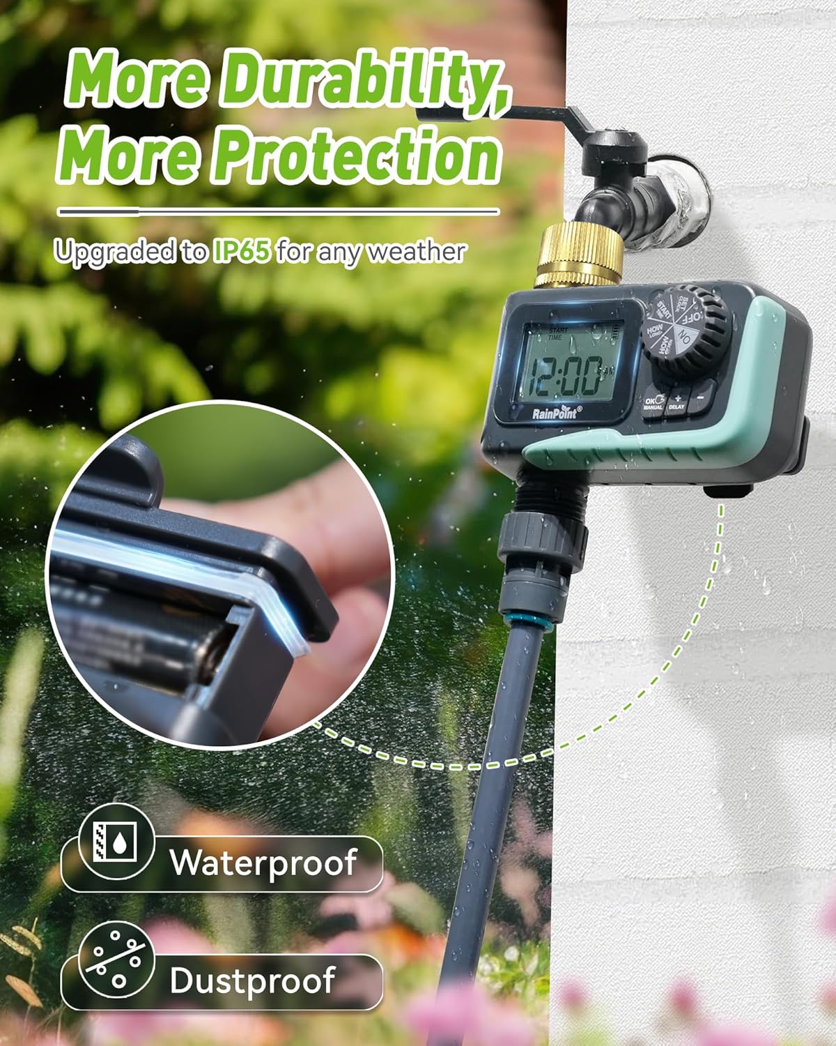 Sprinkler Timer Outdoor, Water Timer for Garden Hose, Programmable Watering Irrigation Timer with Rain Delay/Manual(Plastic)