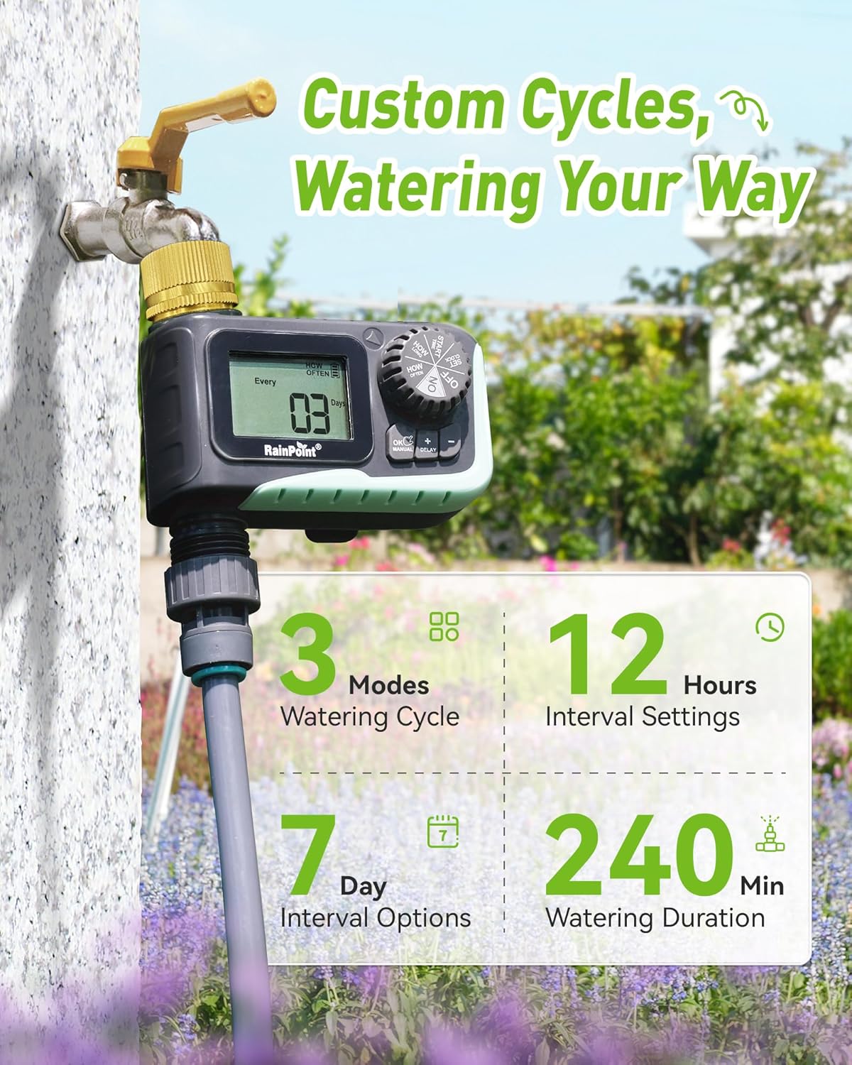 Sprinkler Timer Outdoor, Water Timer for Garden Hose, Programmable Watering Irrigation Timer with Rain Delay/Manual(Plastic)