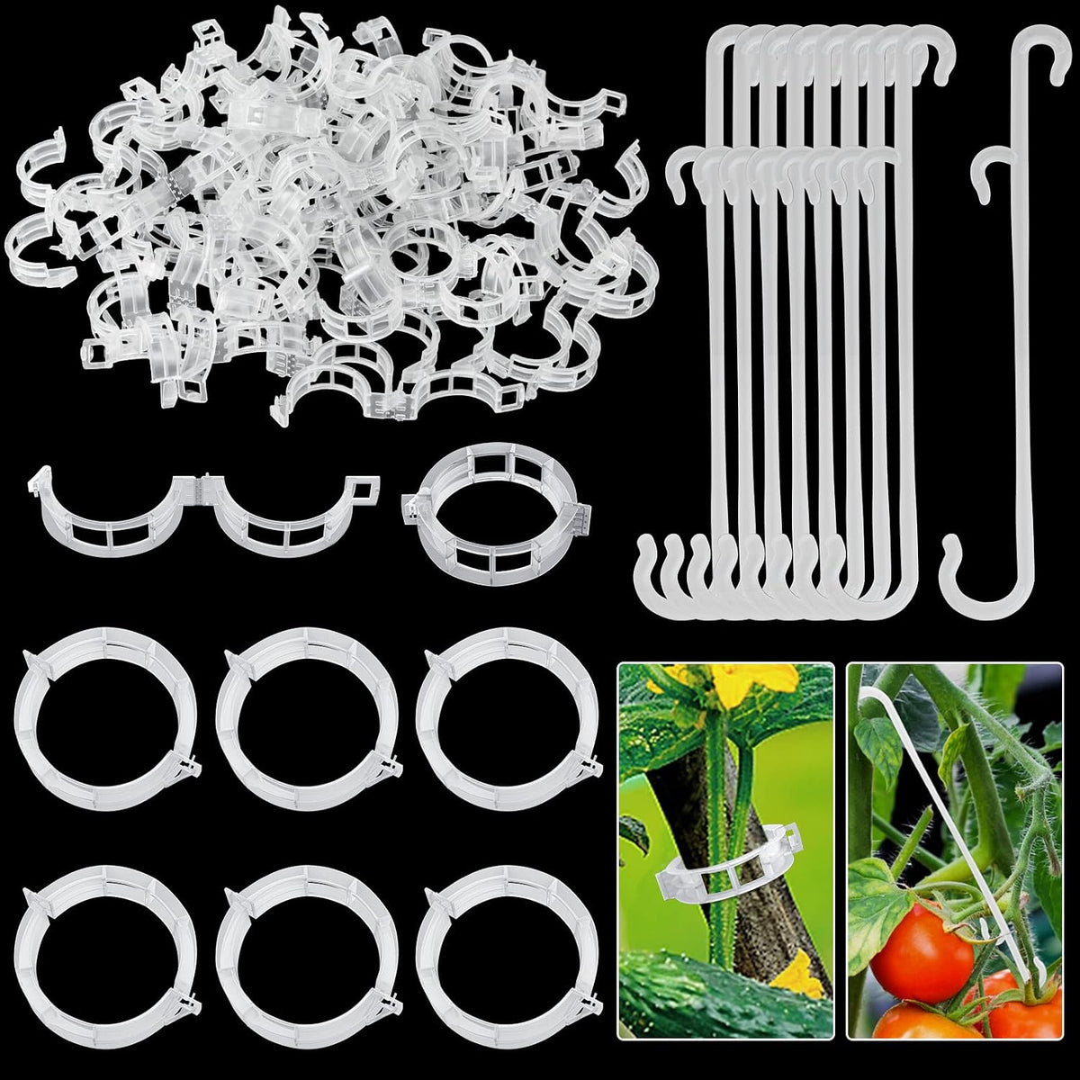 250 Pcs Tomato Clips and Hooks, Plant Support Clips for Tomatoes Grape Grow