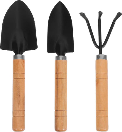 3pcs Mini Gardening Tool Set with Cultivator Rake, Transplant Trowel, and Small Shovel for Home Vegetable and Flower Planting, Heavy Duty Aluminum Hand Tools for Indoor and Outdoor
