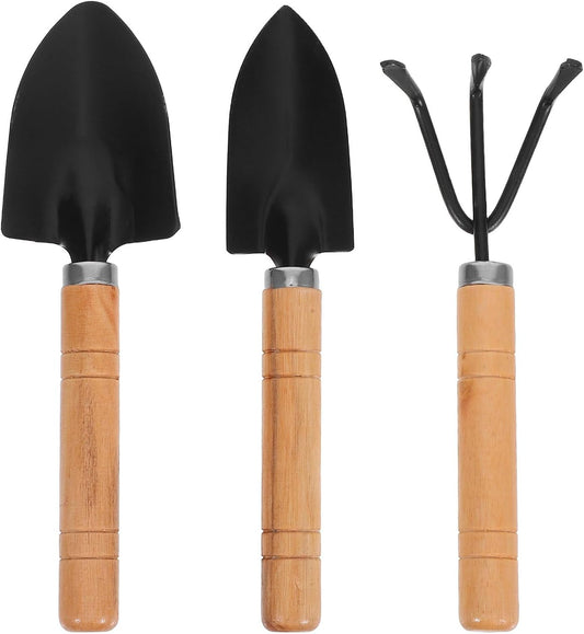 3pcs Mini Gardening Tool Set with Cultivator Rake, Transplant Trowel, and Small Shovel for Home Vegetable and Flower Planting, Heavy Duty Aluminum Hand Tools for Indoor and Outdoor