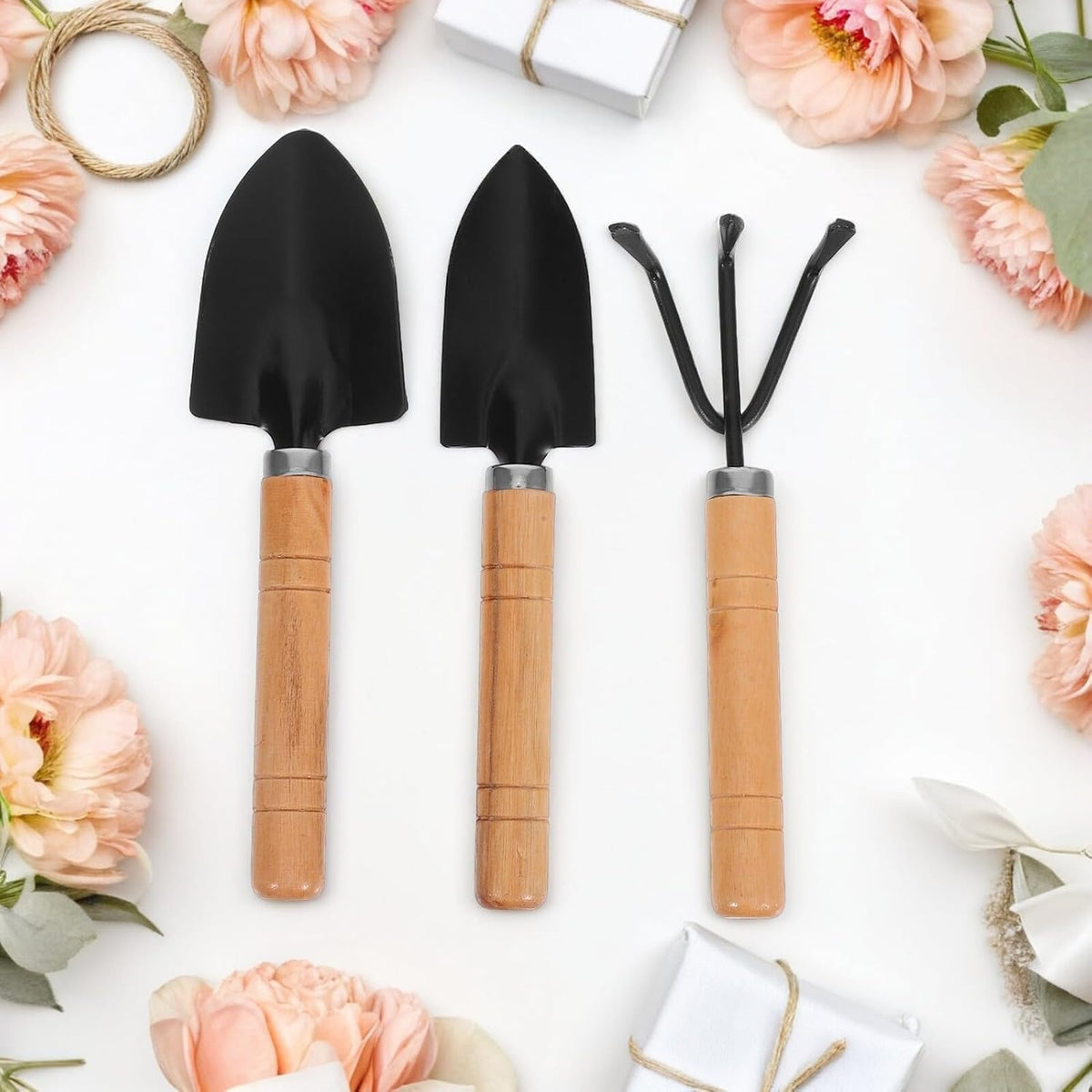 3pcs Mini Gardening Tool Set with Cultivator Rake, Transplant Trowel, and Small Shovel for Home Vegetable and Flower Planting, Heavy Duty Aluminum Hand Tools for Indoor and Outdoor