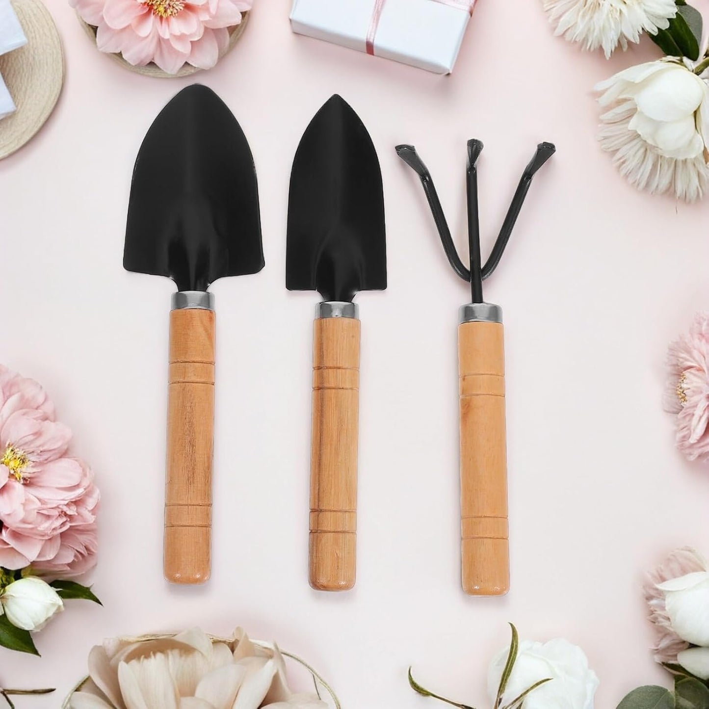 3pcs Mini Gardening Tool Set with Cultivator Rake, Transplant Trowel, and Small Shovel for Home Vegetable and Flower Planting, Heavy Duty Aluminum Hand Tools for Indoor and Outdoor