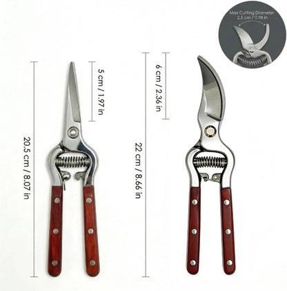 Garden Pruning Shears 2 Pack,Bonsai Trimming Scissors 8"Heavy Duty Garden Scissors Gardening Sharp for Handheld Heavy Duty Hedge Plant Branch Clippers Scissors Pruners Tools