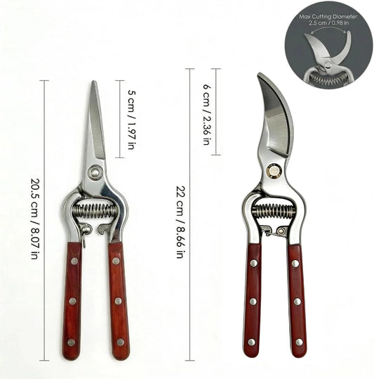 Garden Pruning Shears 2 Pack,Bonsai Trimming Scissors 8"Heavy Duty Garden Scissors Gardening Sharp for Handheld Heavy Duty Hedge Plant Branch Clippers Scissors Pruners Tools