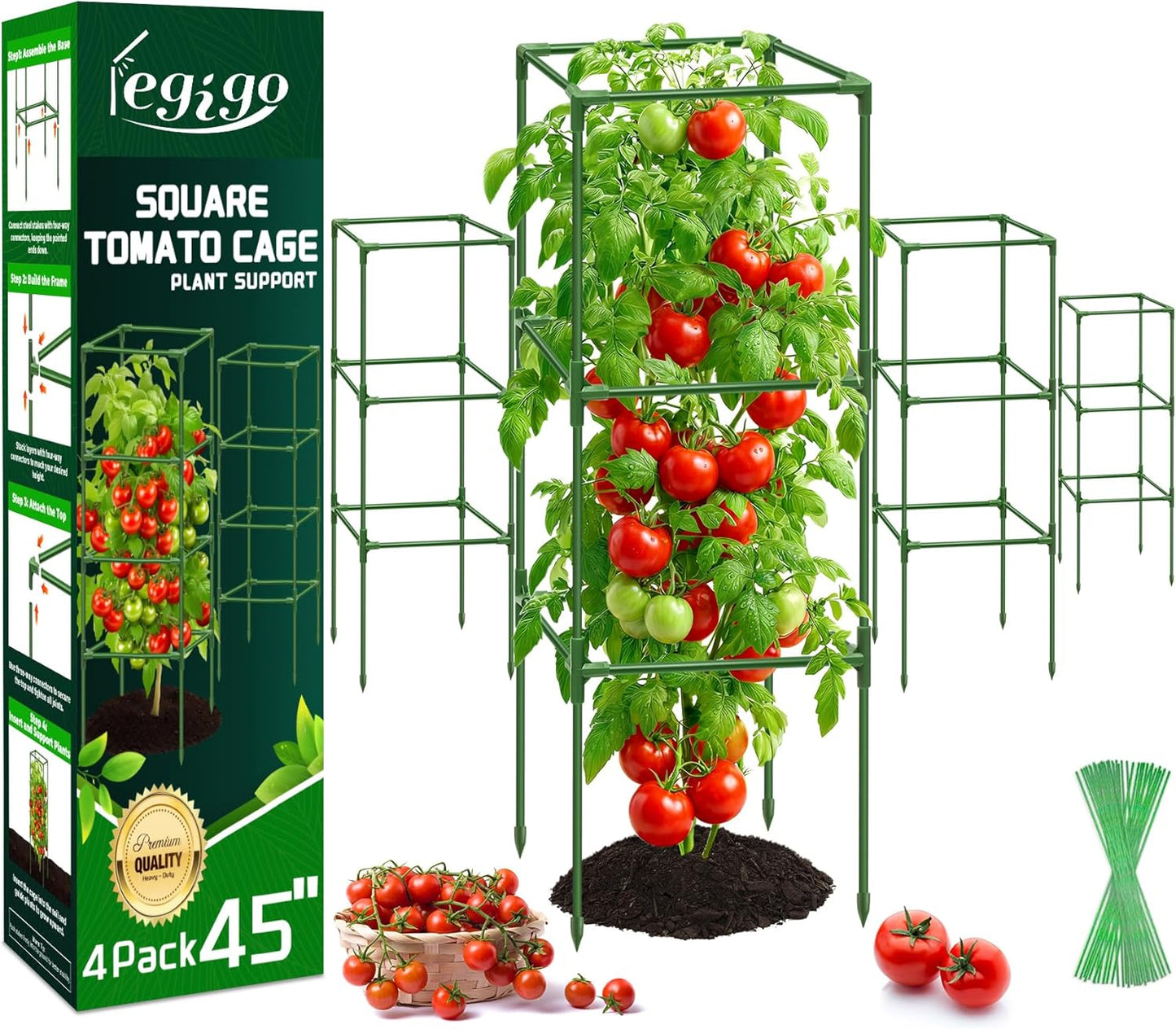 4 Pack 45 Inch Tomato Cages for Garden, Heavy Duty Tomato Trellis