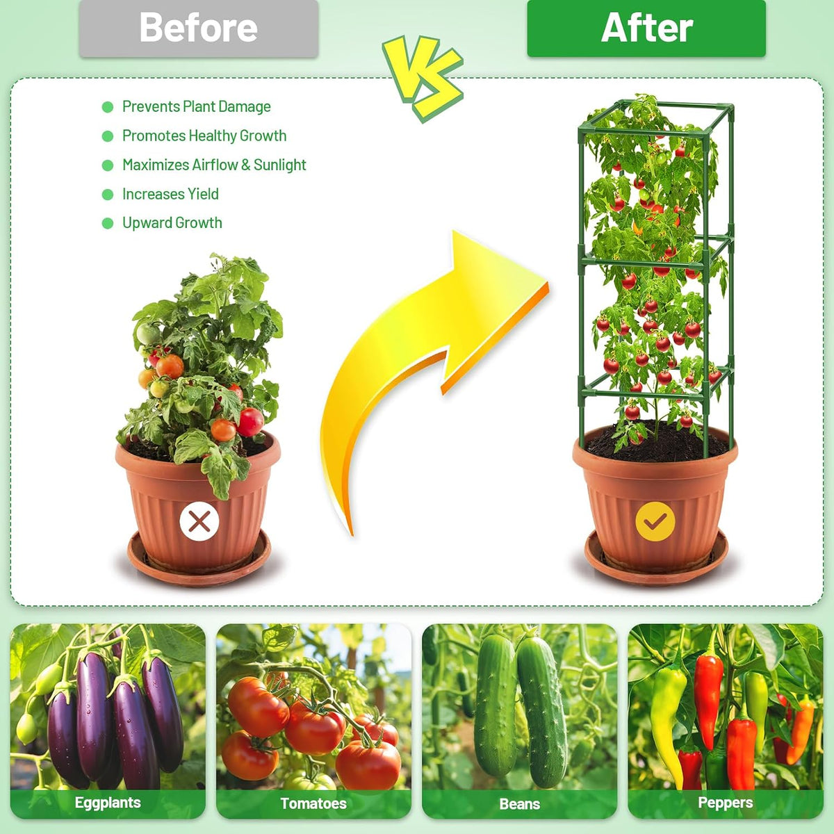 4 Pack 45 Inch Tomato Cages for Garden, Heavy Duty Tomato Trellis