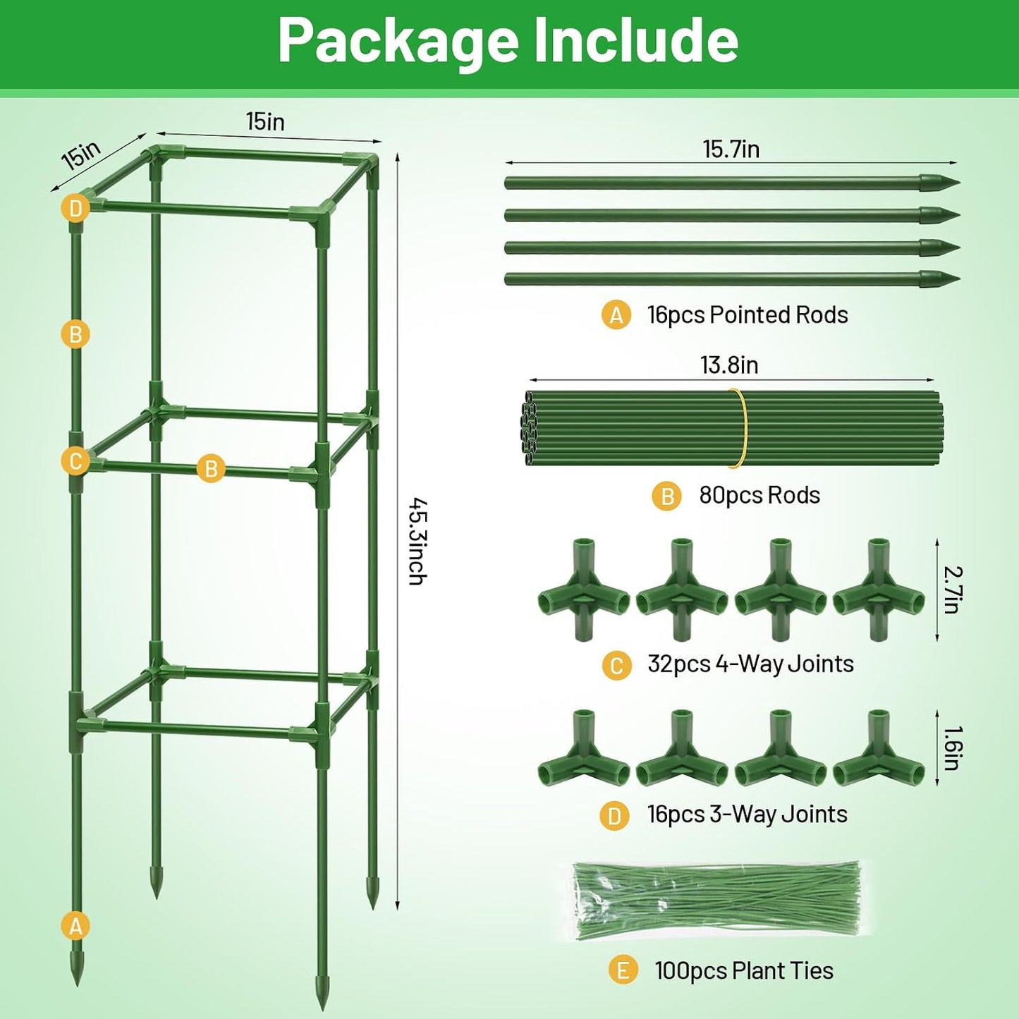 4 Pack 45 Inch Tomato Cages for Garden, Heavy Duty Tomato Trellis