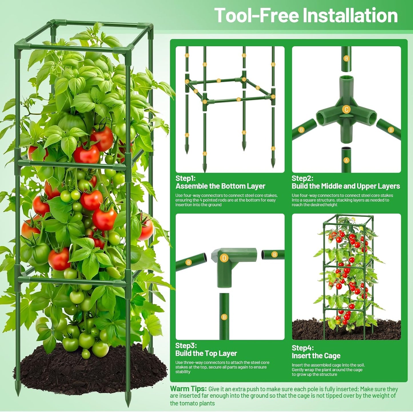 4 Pack 45 Inch Tomato Cages for Garden, Heavy Duty Tomato Trellis