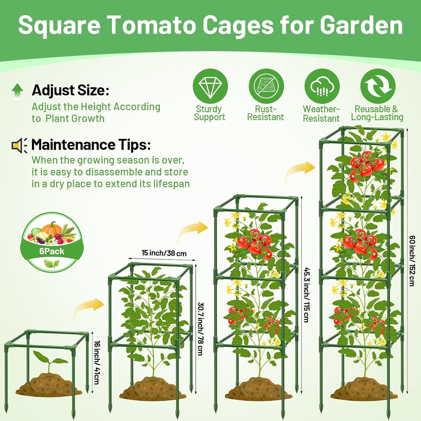 4 Pack 45 Inch Tomato Cages for Garden, Heavy Duty Tomato Trellis