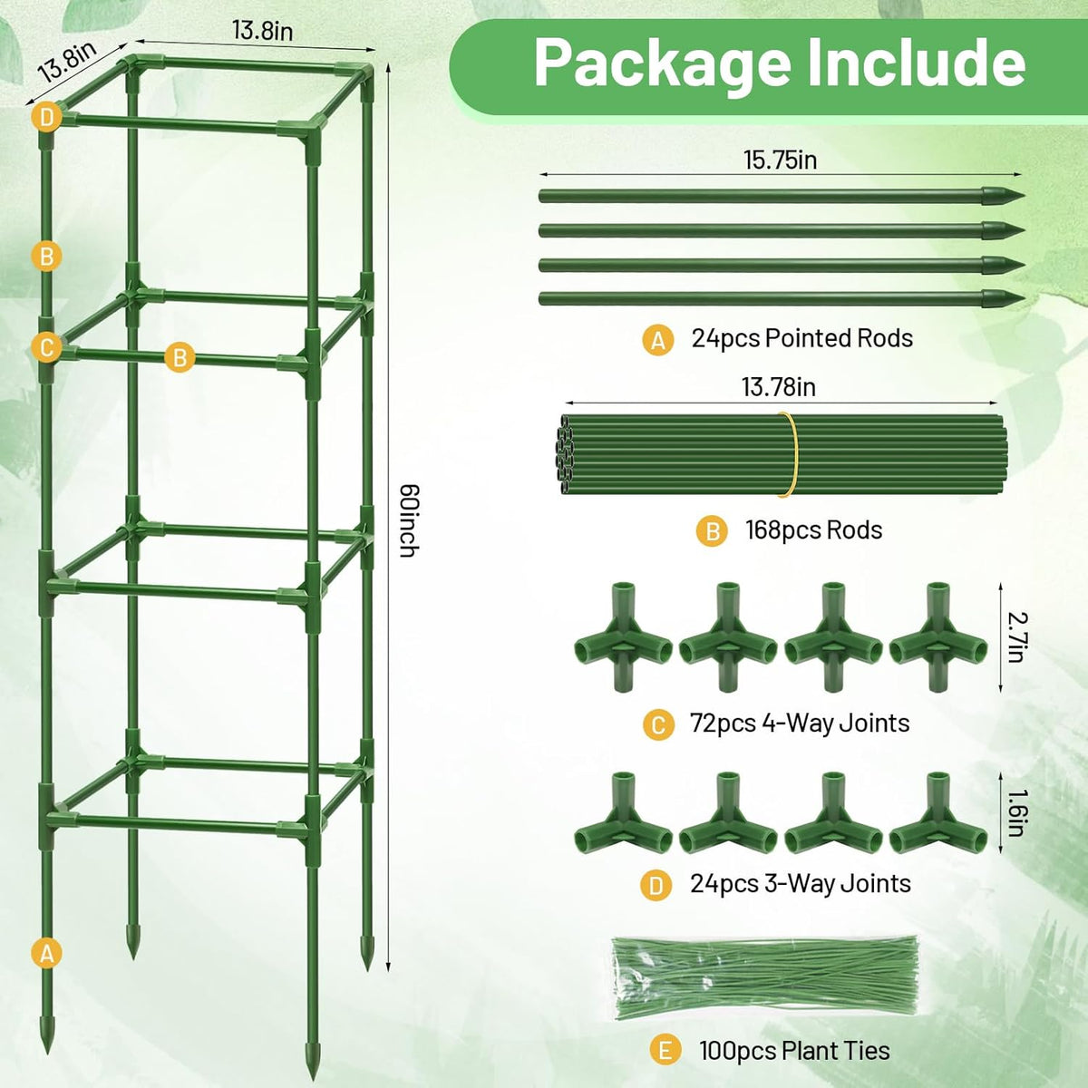 4 Pack 45 Inch Tomato Cages for Garden, Heavy Duty Tomato Trellis