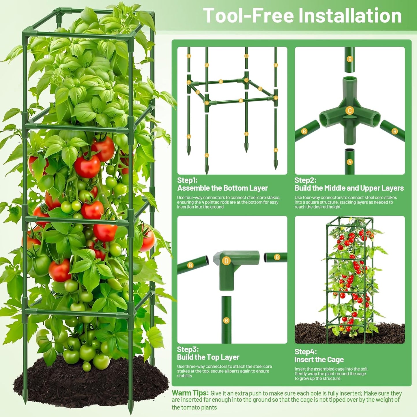 4 Pack 45 Inch Tomato Cages for Garden, Heavy Duty Tomato Trellis