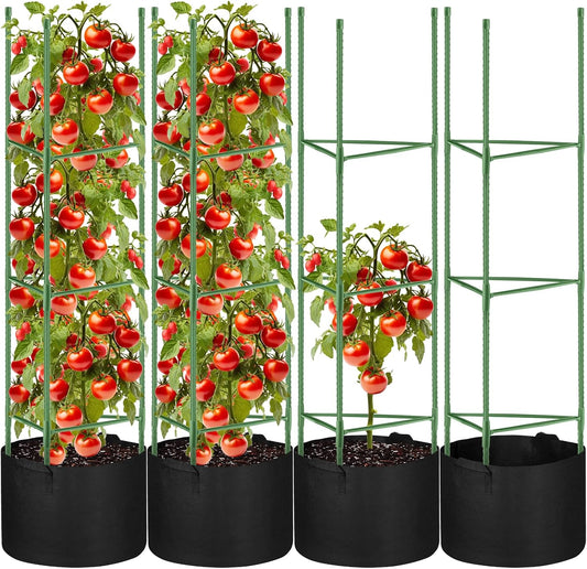 4 Pack Tomato Cages 55 x 12 Inch for Garden with 11 Gallon Round Planter