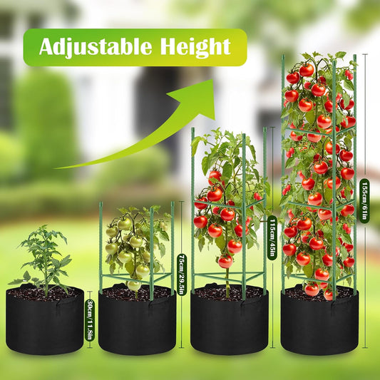 4 Pack Tomato Cages 55 x 12 Inch for Garden with 11 Gallon Round Planter