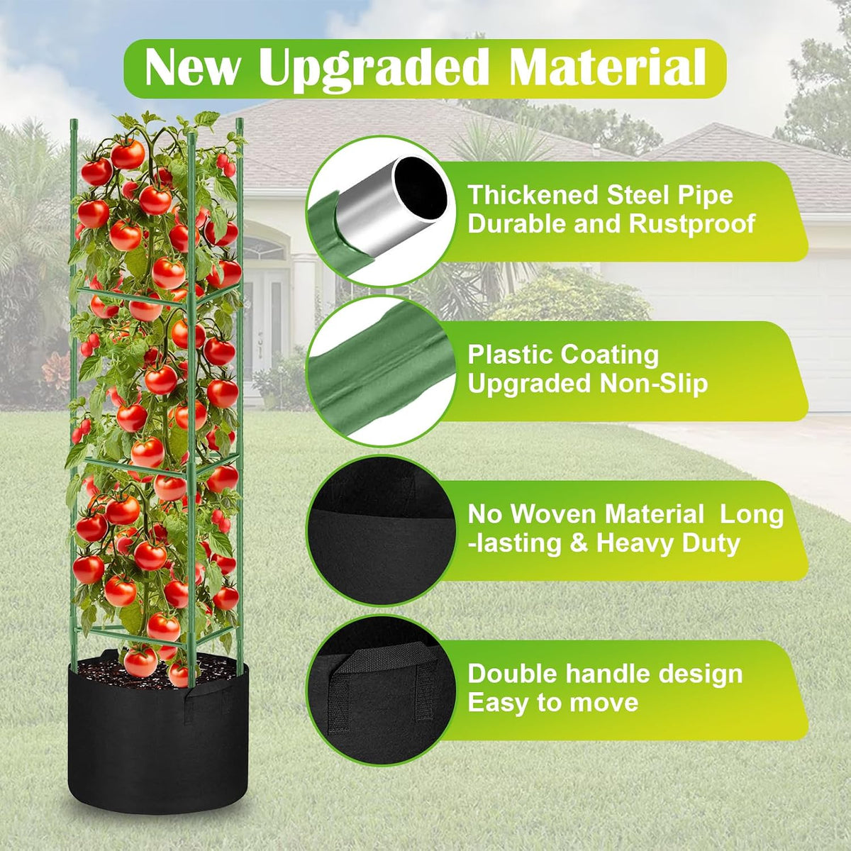 4 Pack Tomato Cages 55 x 12 Inch for Garden with 11 Gallon Round Planter