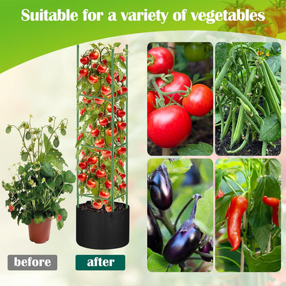 4 Pack Tomato Cages 55 x 12 Inch for Garden with 11 Gallon Round Planter