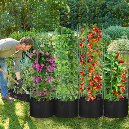 4 Pack Tomato Cages 55 x 12 Inch for Garden with 11 Gallon Round Planter