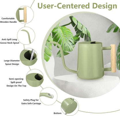 Watering Can Indoor Plants, 35oz Small Indoor Stainless Steel Metal Watering Can Modern Decorative Watering Pot with Long Spout for Indoor House Plant Bonsai Garden Flowers (Sage Green)