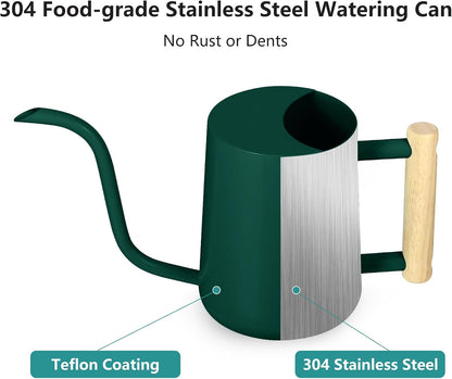 Watering Can Indoor Plants, 35oz Small Indoor Stainless Steel Metal Watering Can Modern Decorative Watering Pot with Long Spout for Indoor House Plant Bonsai Garden Flowers (Sage Green)