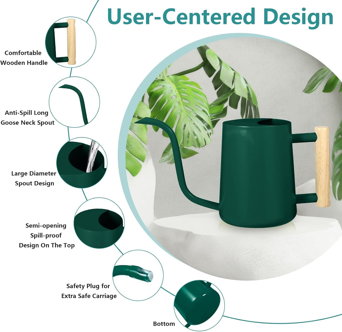 Watering Can Indoor Plants, 35oz Small Indoor Stainless Steel Metal Watering Can Modern Decorative Watering Pot with Long Spout for Indoor House Plant Bonsai Garden Flowers (Sage Green)