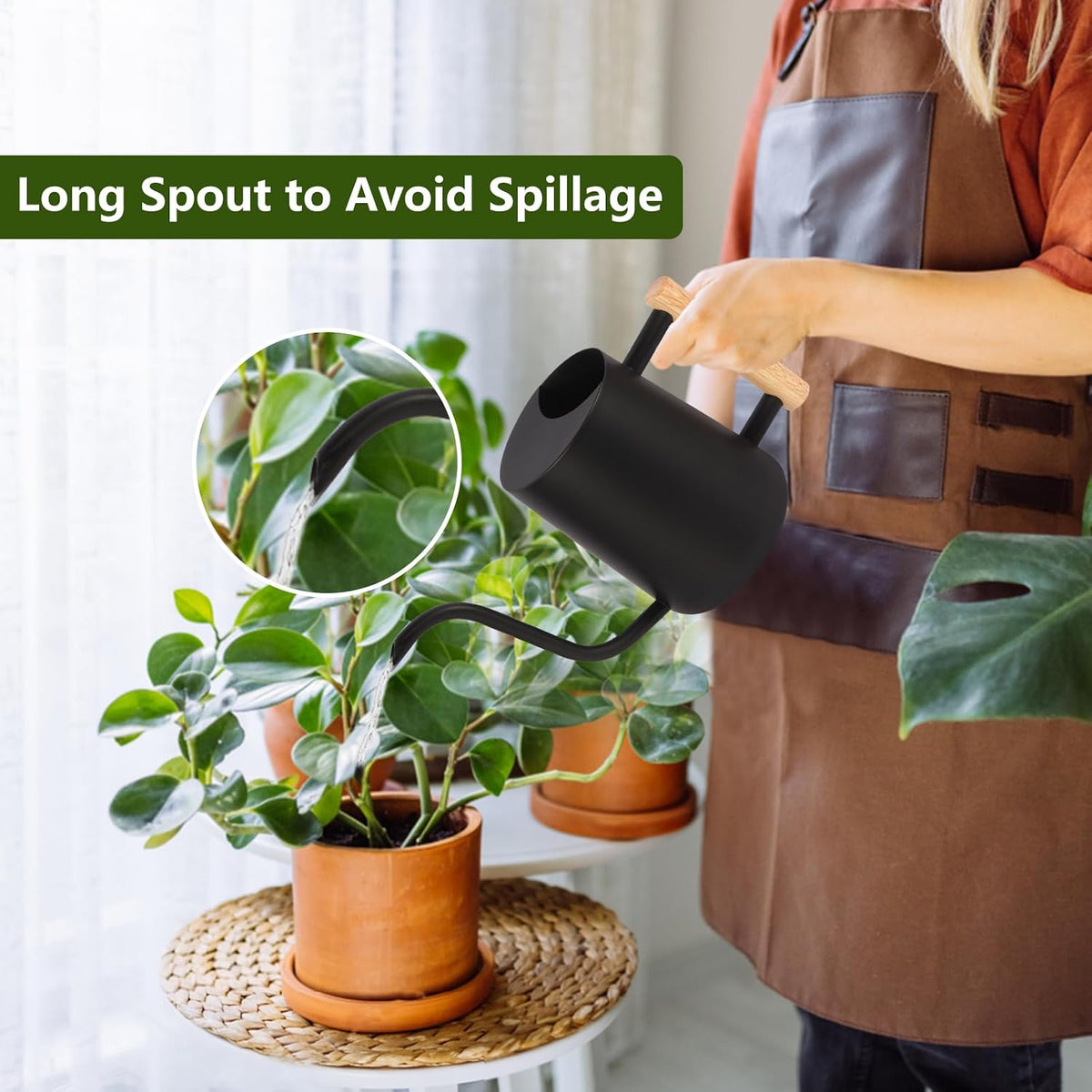 Watering Can Indoor Plants, 35oz Small Indoor Stainless Steel Metal Watering Can Modern Decorative Watering Pot with Long Spout for Indoor House Plant Bonsai Garden Flowers (Sage Green)