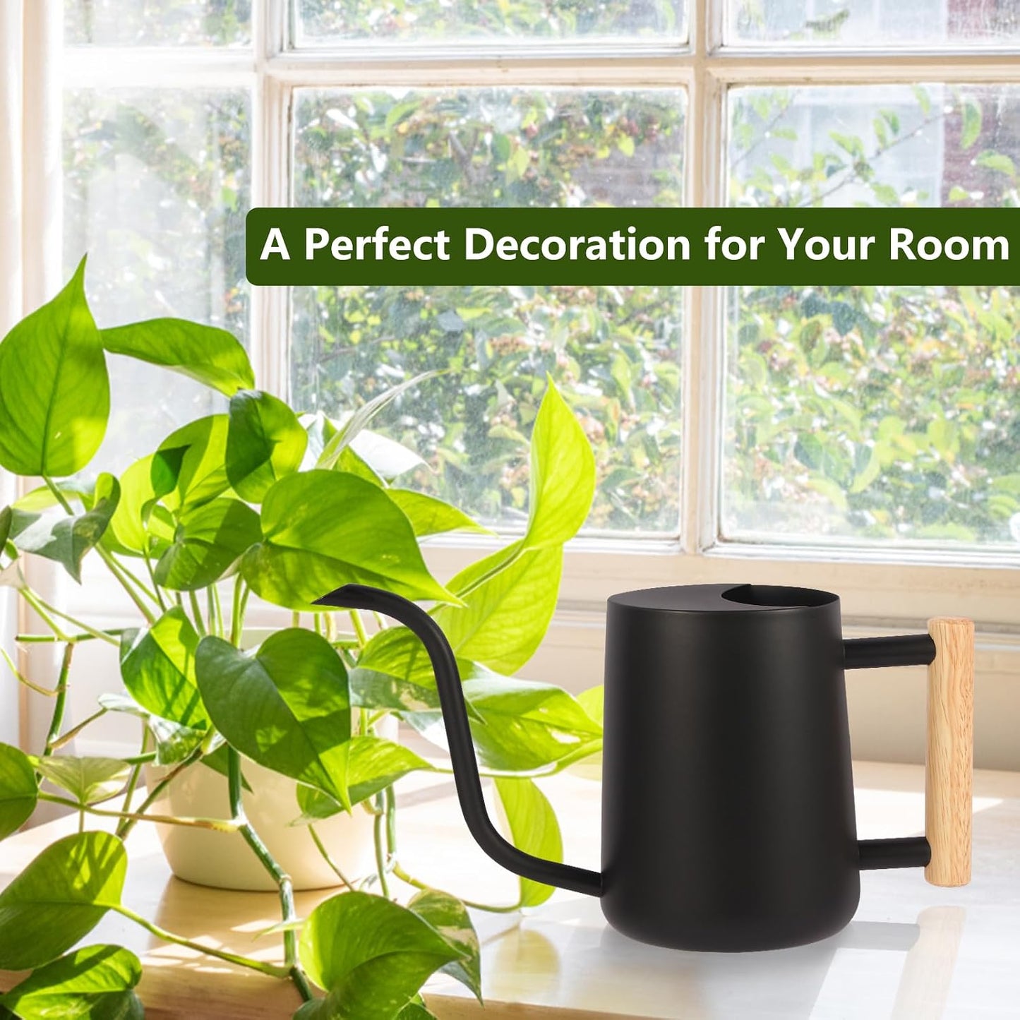 Watering Can Indoor Plants, 35oz Small Indoor Stainless Steel Metal Watering Can Modern Decorative Watering Pot with Long Spout for Indoor House Plant Bonsai Garden Flowers (Sage Green)