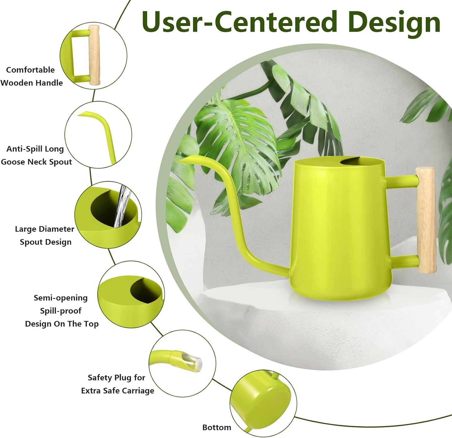 Watering Can Indoor Plants, 35oz Small Indoor Stainless Steel Metal Watering Can Modern Decorative Watering Pot with Long Spout for Indoor House Plant Bonsai Garden Flowers (Sage Green)