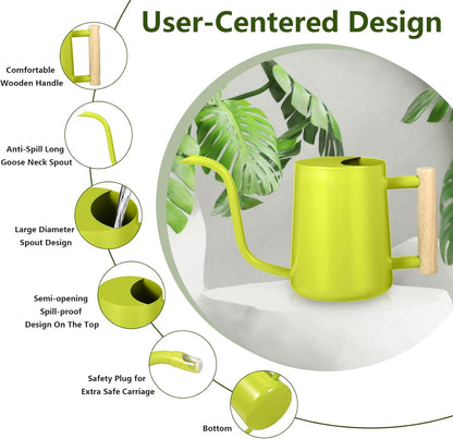 Watering Can Indoor Plants, 35oz Small Indoor Stainless Steel Metal Watering Can Modern Decorative Watering Pot with Long Spout for Indoor House Plant Bonsai Garden Flowers (Sage Green)