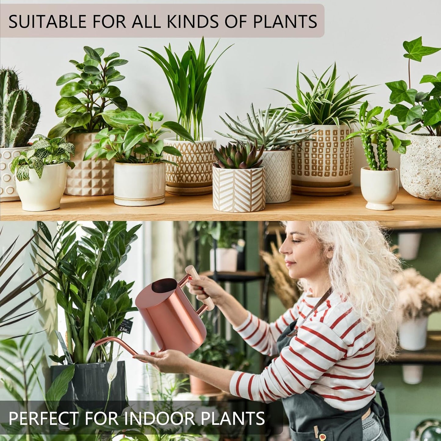 Watering Can Indoor Plants, 35oz Small Indoor Stainless Steel Metal Watering Can Modern Decorative Watering Pot with Long Spout for Indoor House Plant Bonsai Garden Flowers (Sage Green)