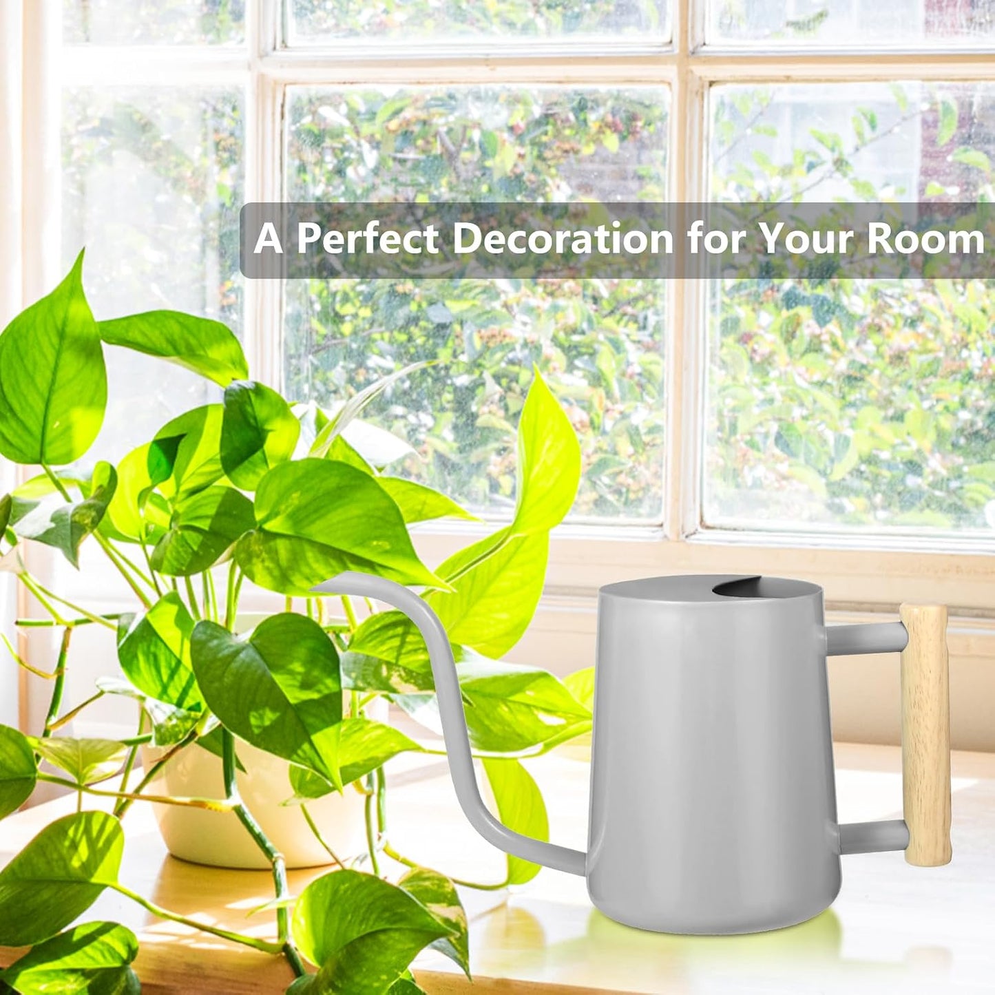 Watering Can Indoor Plants, 35oz Small Indoor Stainless Steel Metal Watering Can Modern Decorative Watering Pot with Long Spout for Indoor House Plant Bonsai Garden Flowers (Sage Green)