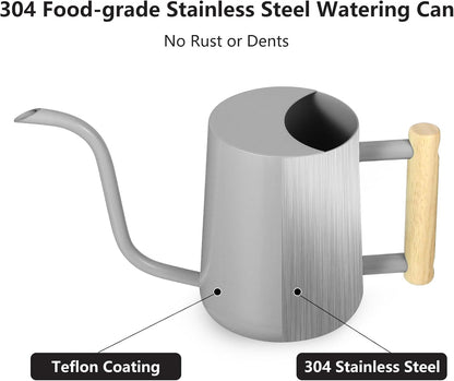 Watering Can Indoor Plants, 35oz Small Indoor Stainless Steel Metal Watering Can Modern Decorative Watering Pot with Long Spout for Indoor House Plant Bonsai Garden Flowers (Sage Green)