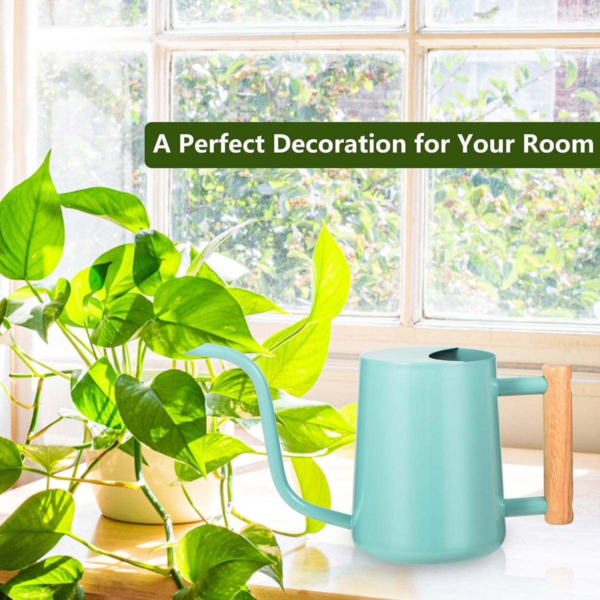 Watering Can Indoor Plants, 35oz Small Indoor Stainless Steel Metal Watering Can Modern Decorative Watering Pot with Long Spout for Indoor House Plant Bonsai Garden Flowers (Sage Green)