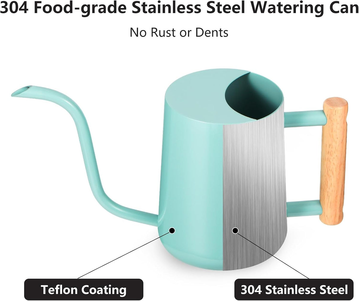 Watering Can Indoor Plants, 35oz Small Indoor Stainless Steel Metal Watering Can Modern Decorative Watering Pot with Long Spout for Indoor House Plant Bonsai Garden Flowers (Sage Green)