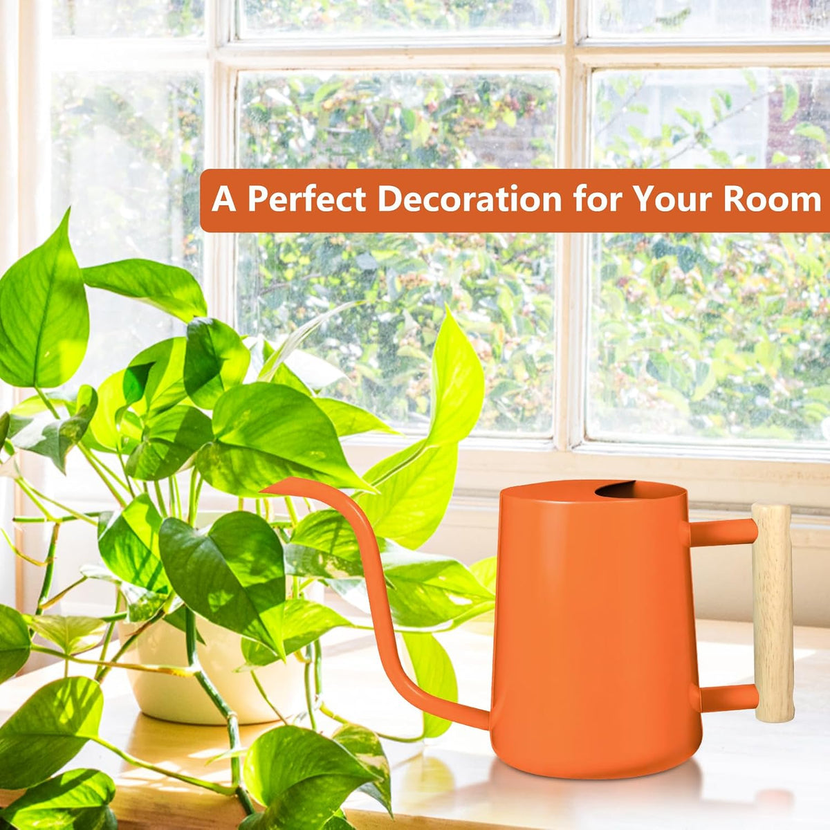 Watering Can Indoor Plants, 35oz Small Indoor Stainless Steel Metal Watering Can Modern Decorative Watering Pot with Long Spout for Indoor House Plant Bonsai Garden Flowers (Sage Green)