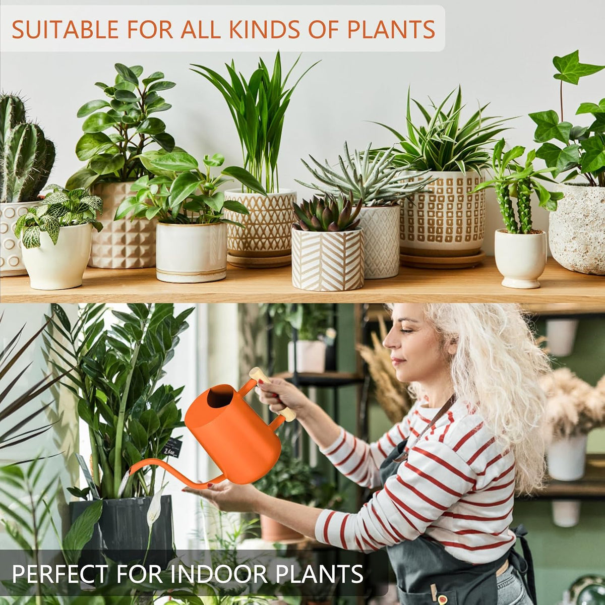 Watering Can Indoor Plants, 35oz Small Indoor Stainless Steel Metal Watering Can Modern Decorative Watering Pot with Long Spout for Indoor House Plant Bonsai Garden Flowers (Sage Green)