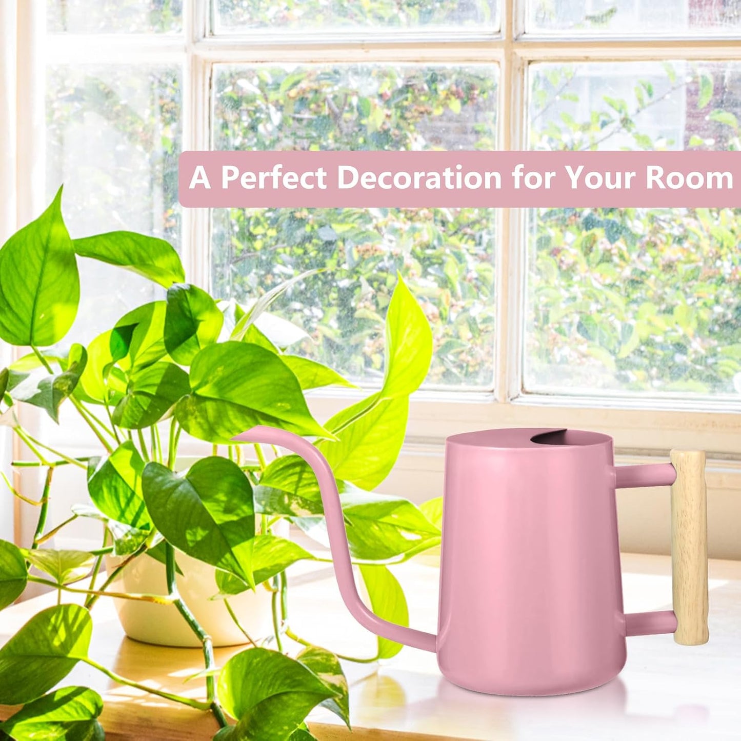 Watering Can Indoor Plants, 35oz Small Indoor Stainless Steel Metal Watering Can Modern Decorative Watering Pot with Long Spout for Indoor House Plant Bonsai Garden Flowers (Sage Green)