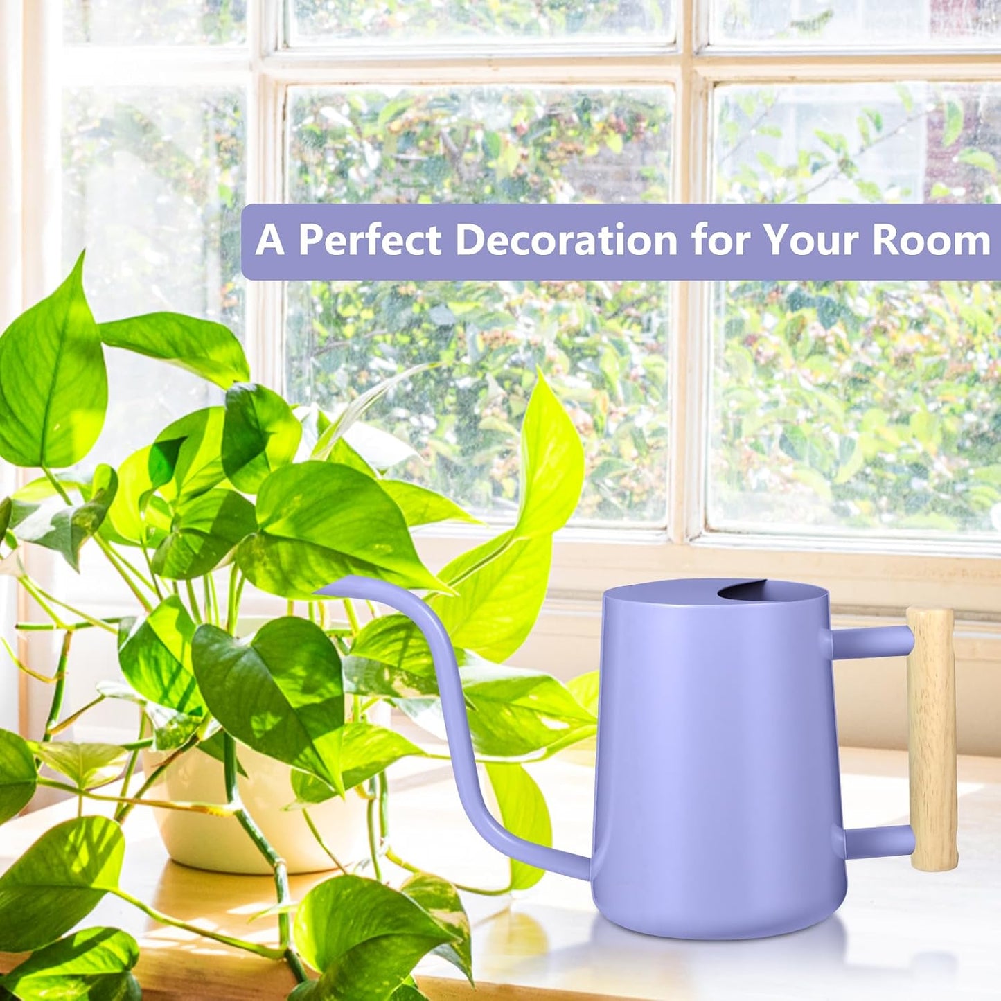 Watering Can Indoor Plants, 35oz Small Indoor Stainless Steel Metal Watering Can Modern Decorative Watering Pot with Long Spout for Indoor House Plant Bonsai Garden Flowers (Sage Green)